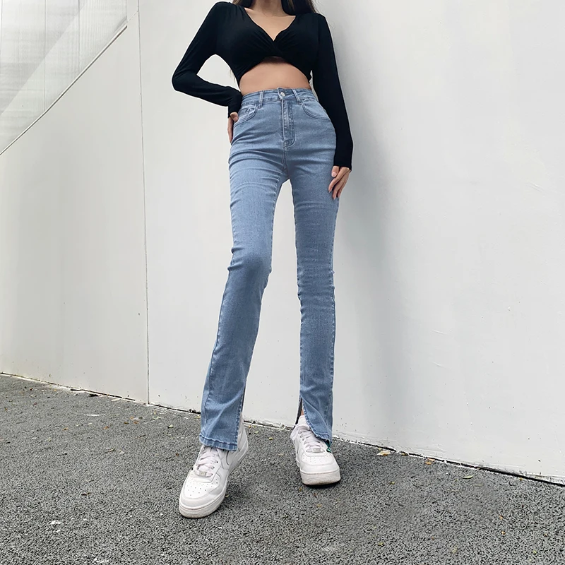 2024 High Waist Split Pencil Tight Denim Pants Women Stretch Jeans  Skinny Trousers Flared Pants Women Casual Bell Bottom Jeans