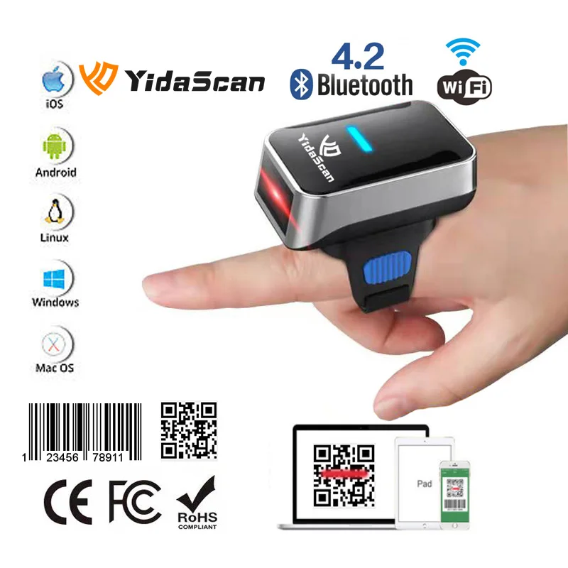 Yidascan Ws20 1D Laser 2D Wireless Bluetooth Lettore Di Codici Qr Scanner Di Codici A Barre Portatile Indossabile 3 In 1 Ios Android Windows