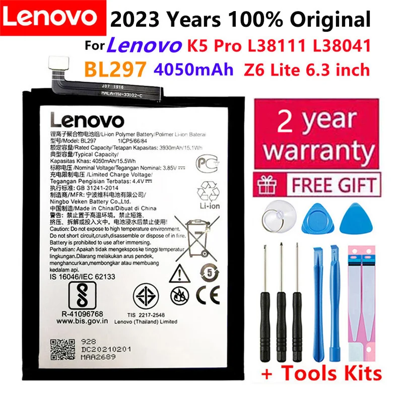

100% Original 4050mAh BL297 Battery For Lenovo K10 Note K5 Pro L38111 L38041 Z6 Lite Mobile Phone Replacement Batteries Bateria