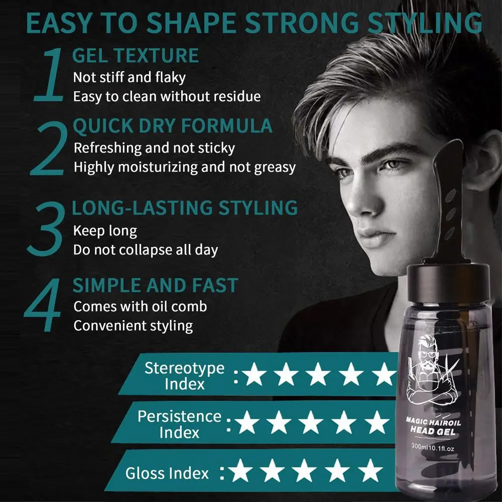 Description Picture 5 of itemMen Hair Styling Gel With Comb 2 In 1 Men Styling Gel With Comb Long-Lasting Fluffy Hair Lightweight Mens Hair Styling Gel Tool