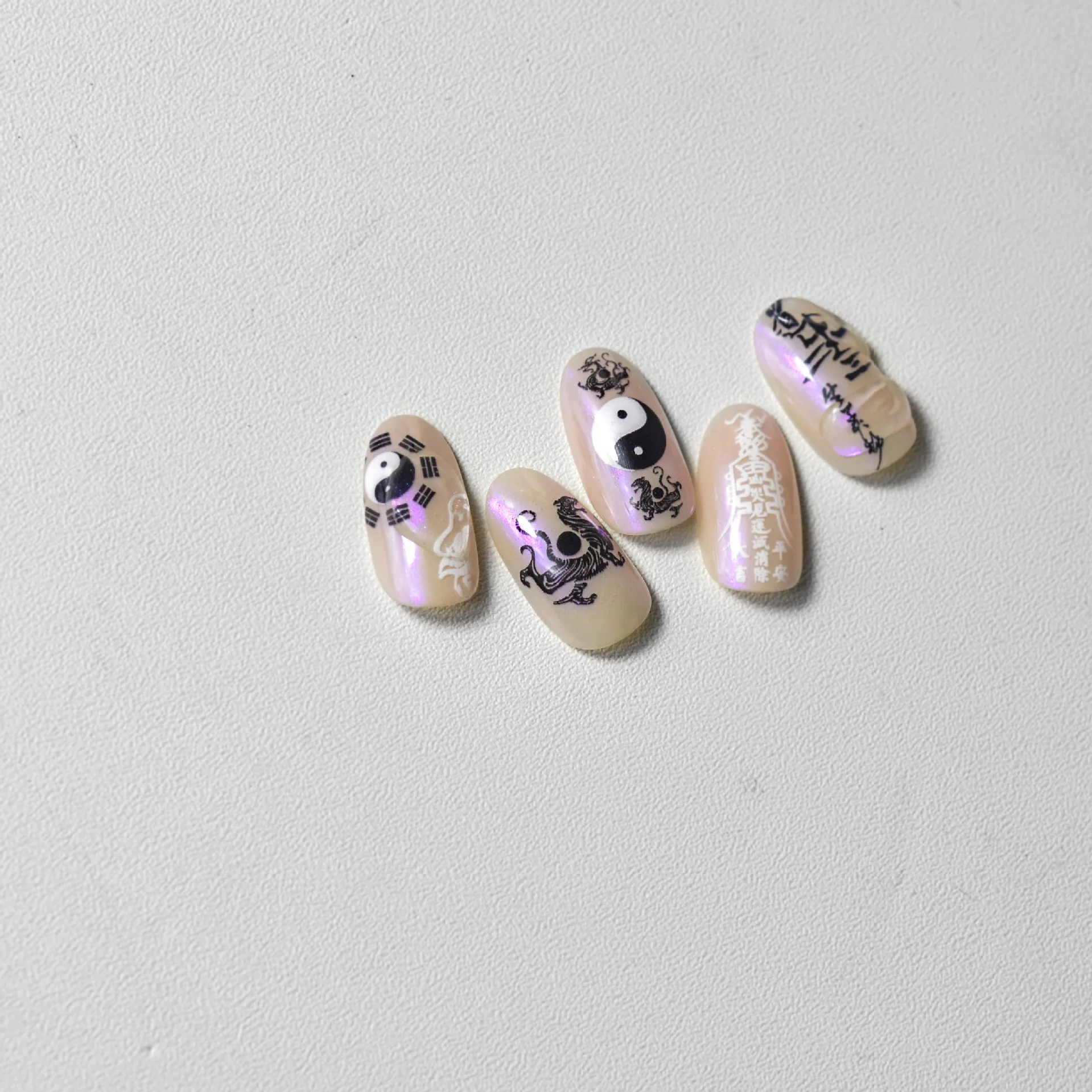 2D Realistic Black White Tai Chi Eight Diagrams Taoist Dragon Colorful Cupid Adhesive Nail Art Stickers Decals Manicure Charms 4