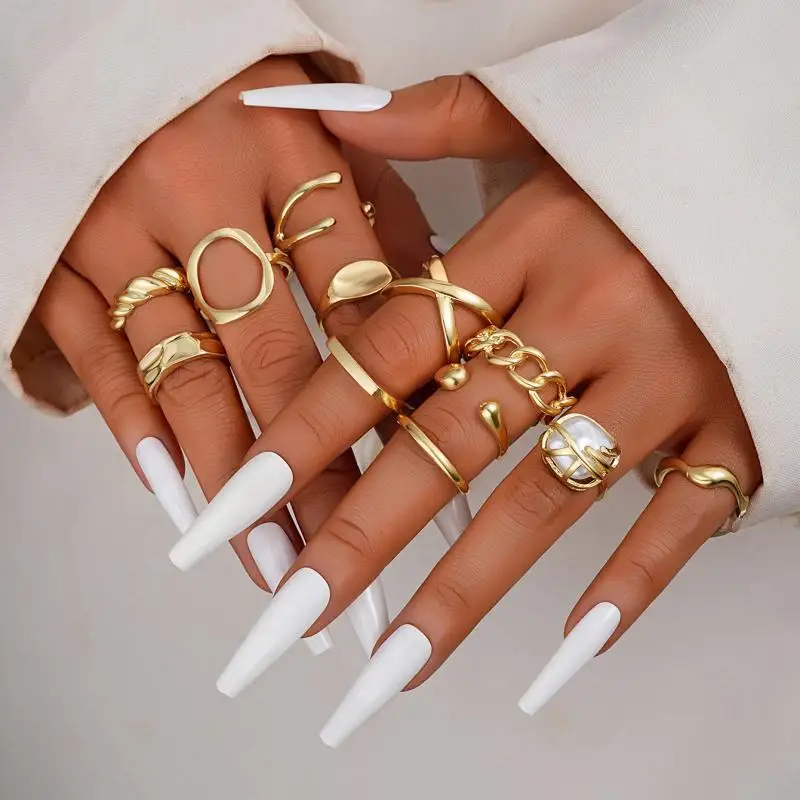 12Pcs/Set Retro Irregular Geometric Rings for Women Punk Alloy Metal Adjustable Finger Rings Set Fashion Statement Jewelry Party 2