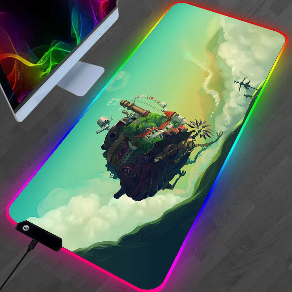 

Anime Howl's Moving Castle LED Gaming Mousepads Large Desk Mat PC Gamer XL Mousepad RGB Mouse Pad Luminous Mouse Mice Mat