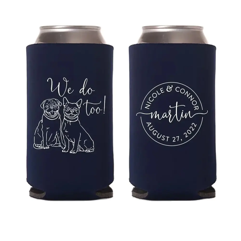 Slim 12oz Wedding Can Cooler #190S-Monogram-Pet Illustration Wedding Favors, Beverage Insulators, Beer Huggers, Wed