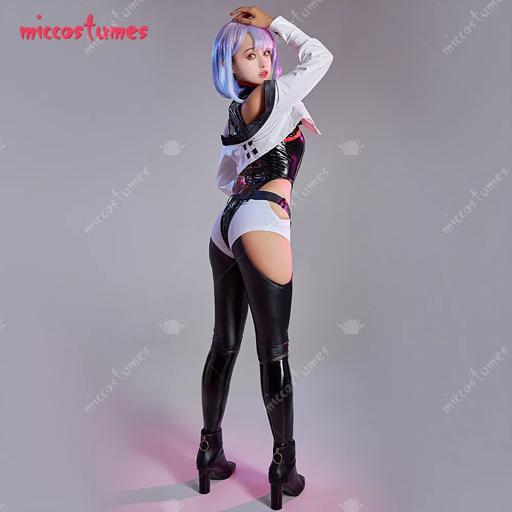 Damen Lucy Cosplay Kostüm PU Leder Bodysuit Anime Outfit Punk 8