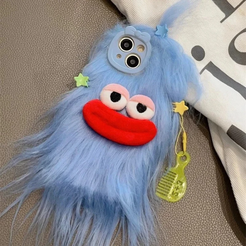 Korean Fluffy Plush Monster Winter Warm Phone Case - Cute & Soft Fur Cover