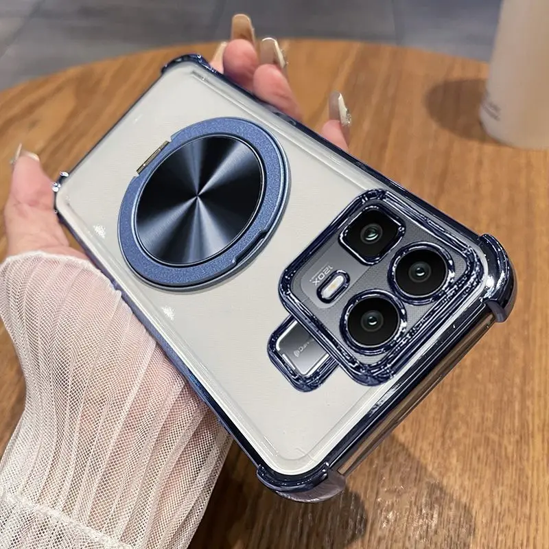 Deluxe Transparent Soft Silicone Phone Cover with 360° Rotating Stand and Shockproof Bumper