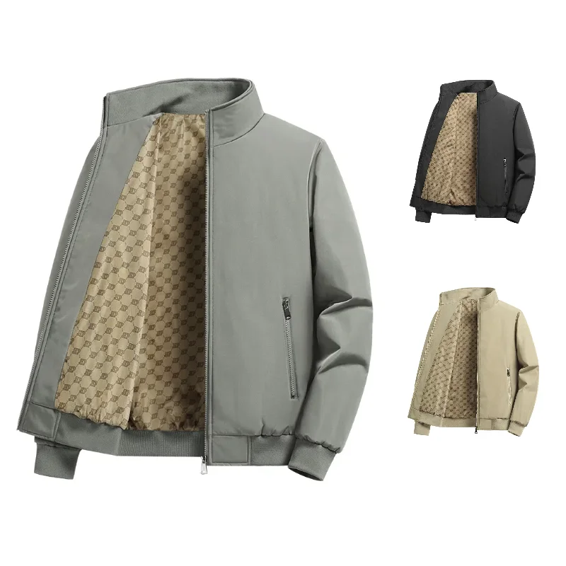 남성용 야외 재킷, 단색 캐주얼 스탠드 업 칼라 재킷, 가을