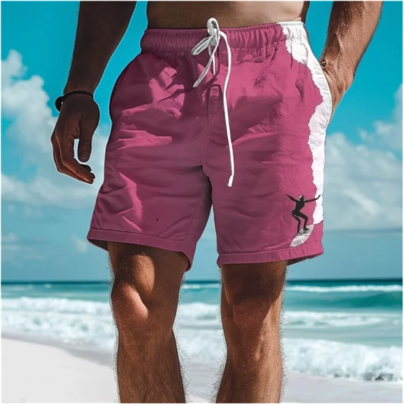 Simple Surfer Pattern Board Shorts Fashion Trend Surfing Enthusiasts 3D Printed Beach Short Casual Oversized Swim Trunks For Men 3