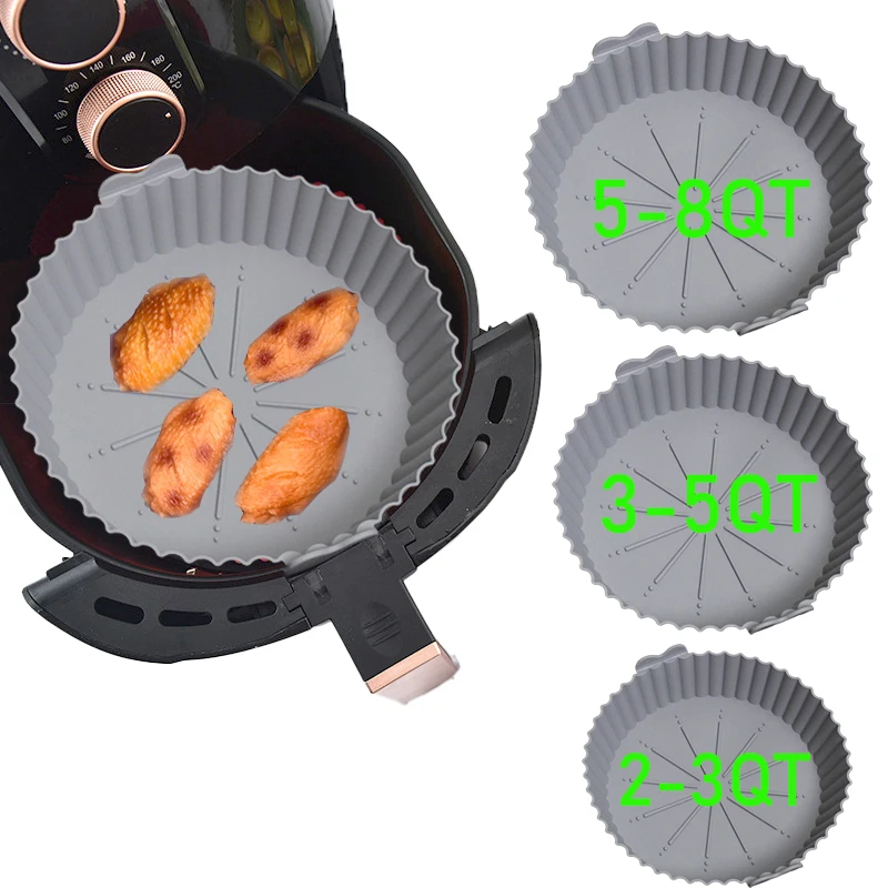 Air Fryer Liners Round 7/8/9 inch Silicone Pot Reusable Food Grade Airfryer Baking Basket