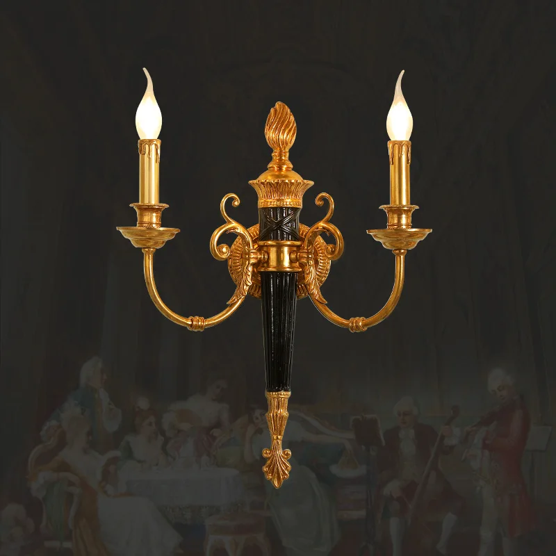 

European Italian Vintage Copper Living Room 2 Lights Wall Sconce Lamp Decorative French Luxury Interior Brass Bedroom Wall Light