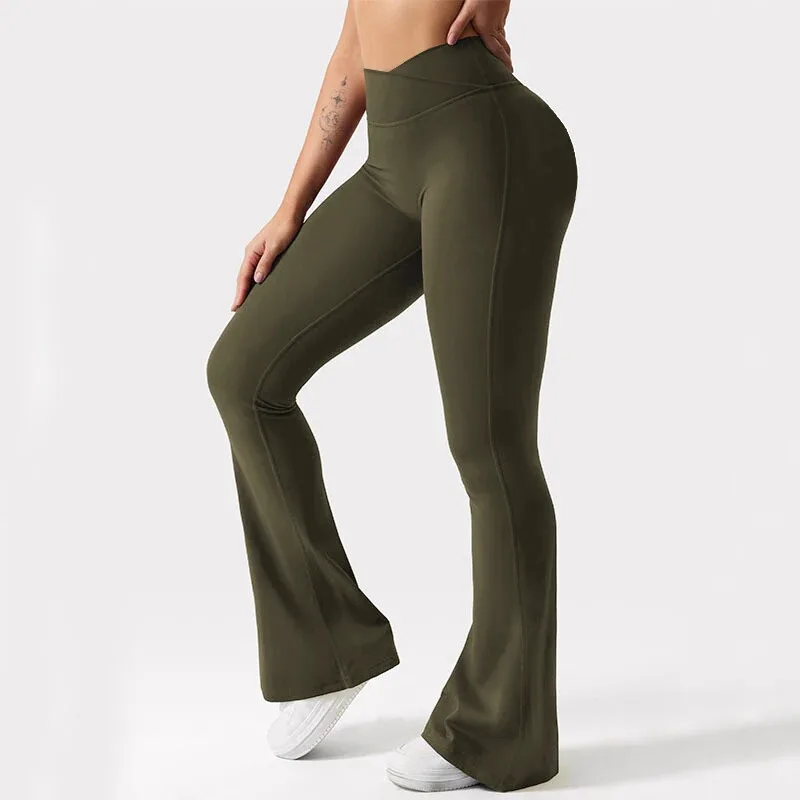 DF Vision Flares Women Seamless Gym Yoga Pants High Cross Waist Fashion Sports Leggings Fitness Wide-leg Workout Trousers 3