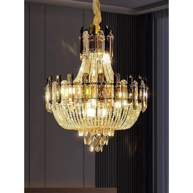 Duplex Building Chandelier Light Luxury Living Room Crystal Chandelier Luxury Retro Villa Hollow Chandelier Ha