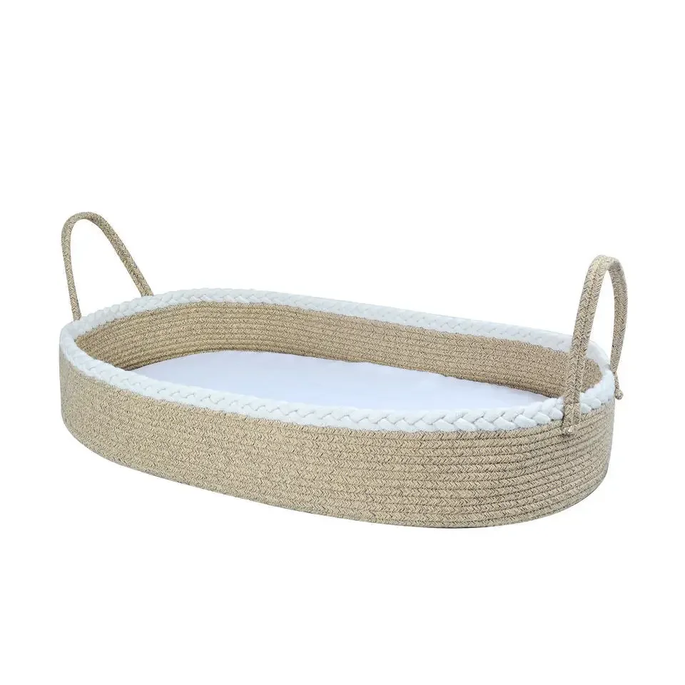 Baby Carry Basket, Newborn Changing Basket Moses Basket Boho Nursery Decor Cotton Rope Changing Table Topper with Mat