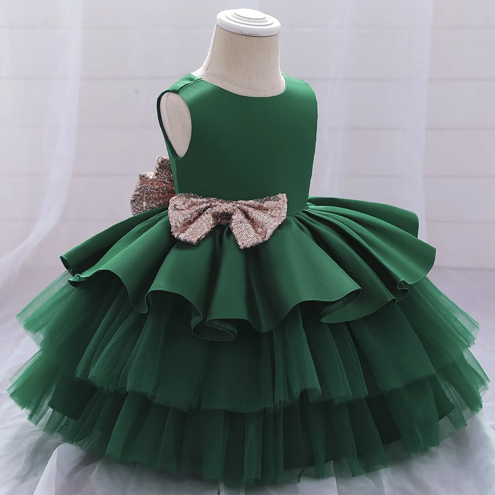 

2023 Summer Kids Toddler Baby Flower Girls Satin Tutu Princess Dress for Birthday Ceremonies Wedding Party 2-9Years