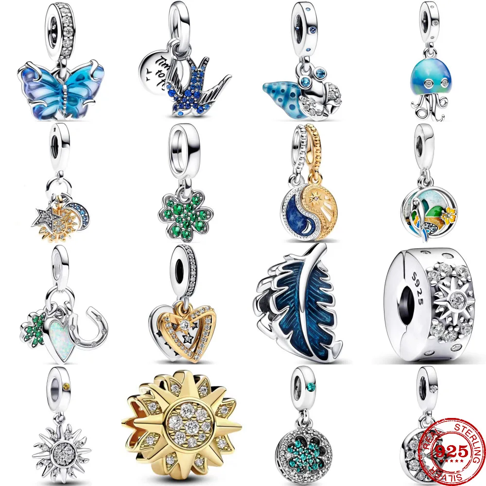 

2024 New 925 Sterling Silver Butterfly Swallow Lucky Grass Octopus Pendant Charms Bead fit Original Bracelet DIY Women Jewelry