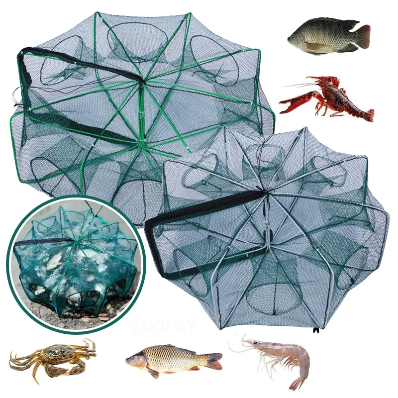 Fishing Traps Mesh Cage Foldable Crayfish Catchers Crab Fish Cage Trap Net Nylon Casting Fishing Mesh Shrimp Net for Tackle