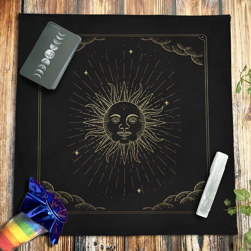 

Hippie Sun Tarot Tablecloth Celtic Velvet Altar Cloth Witchcraft Divination Astrology Pagan Oracle Card Pads Non Slip Large Size