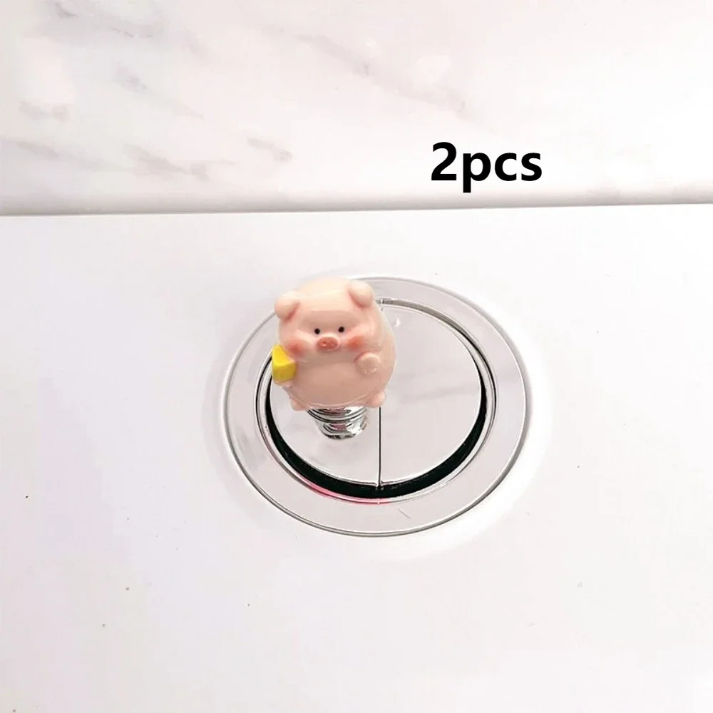 2Pcs Water Tank Buttons Toilet Press Button Long Nail Protector Cute Pig Toilet Presser Multi-useful Press Tools