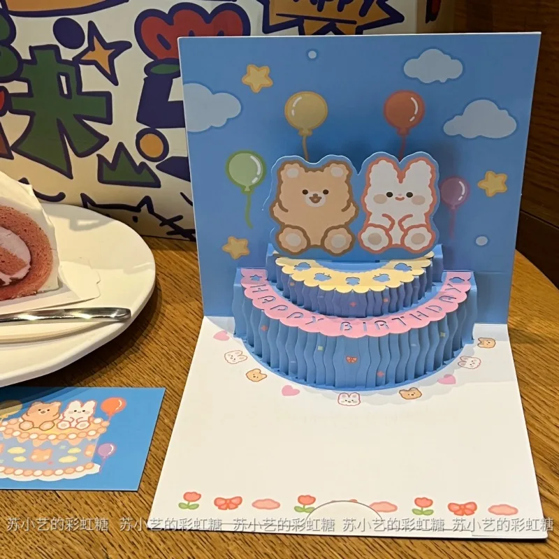 3D Musical Birthday Card with LED Light 3D Pop-Up Greeting Cards with Music Birthday Cake Card Creative Gifts Cards, greeting cards