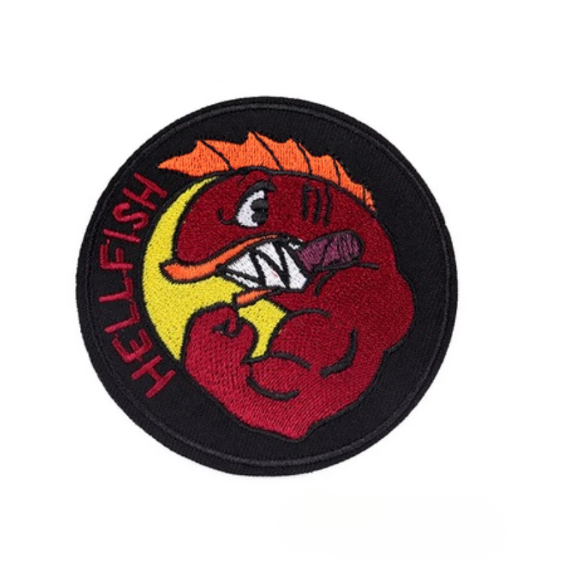 HELLFISH Logo Print Patch für Kleidung Patches Applikationen Eisen auf Abzeichen Kleidung Aufkleber DIY Nähen Stickerei Streifen Hellfish
