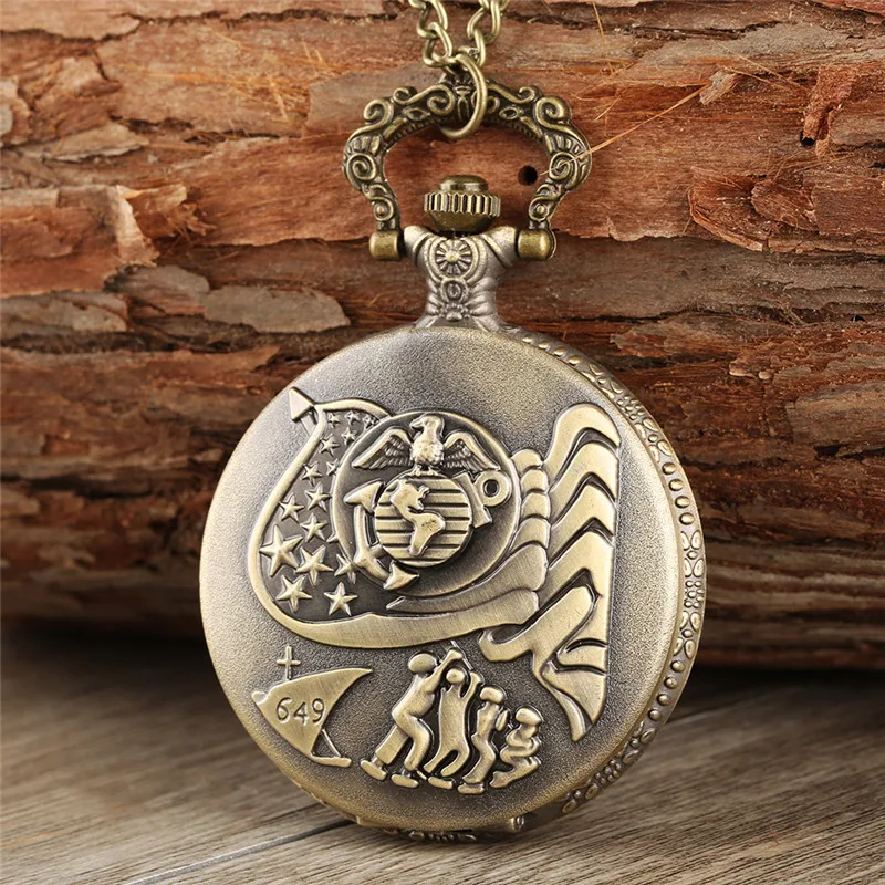 

Bronze Solider Pattern Full Hunter Quartz Analog Pocket Watch for Men Women Necklace Sweater Chain Collectable Clock Reloj