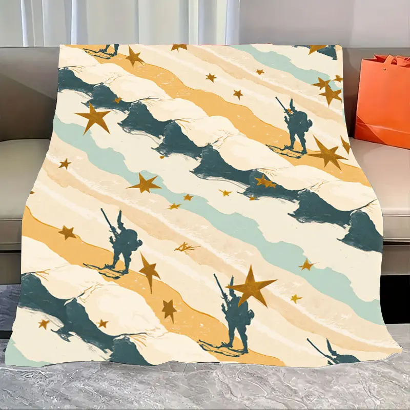 Retro Military Star Stripe Flannel Blanket