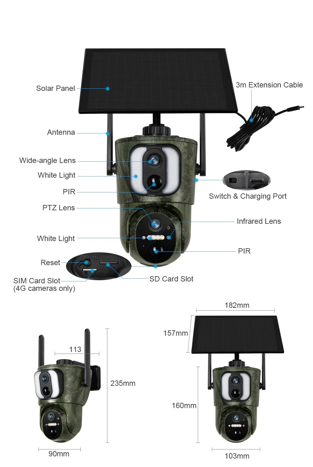 LS VISION 8MP Dual Screen Solar Security Camera 4K 4G/WiF Solar Monitor Camera P
