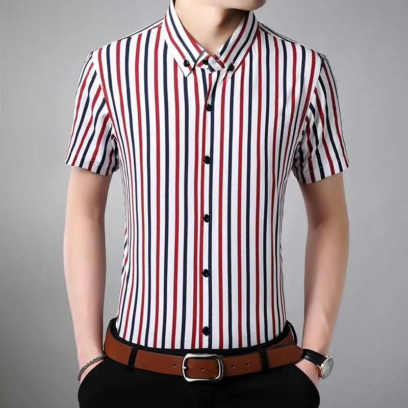 Camisa a verticales para hombres, ropa de manga corta Social, a la moda de verano, vestido informal ajustado, 2022 - AliExpress