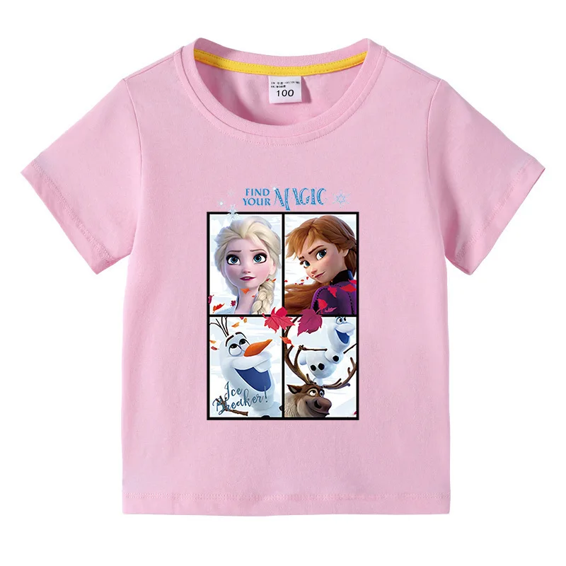 

Детская футболка с изображением принцессы «Холодное сердце», Анны, Эльзы, Олафа, топы с мультяшным принтом для девочек, одежда с коротким рукавом для лета, Детская Повседневная мода