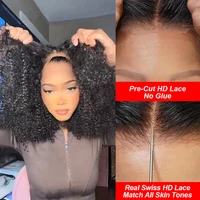 250% crépus bouclés sans colle perruque cheveux humains 4C bords 13x6 HD dentelle frontale perruque pré-coupé 7x5 HD dentelle fermeture perruques pour les femmes pré-plumées 2