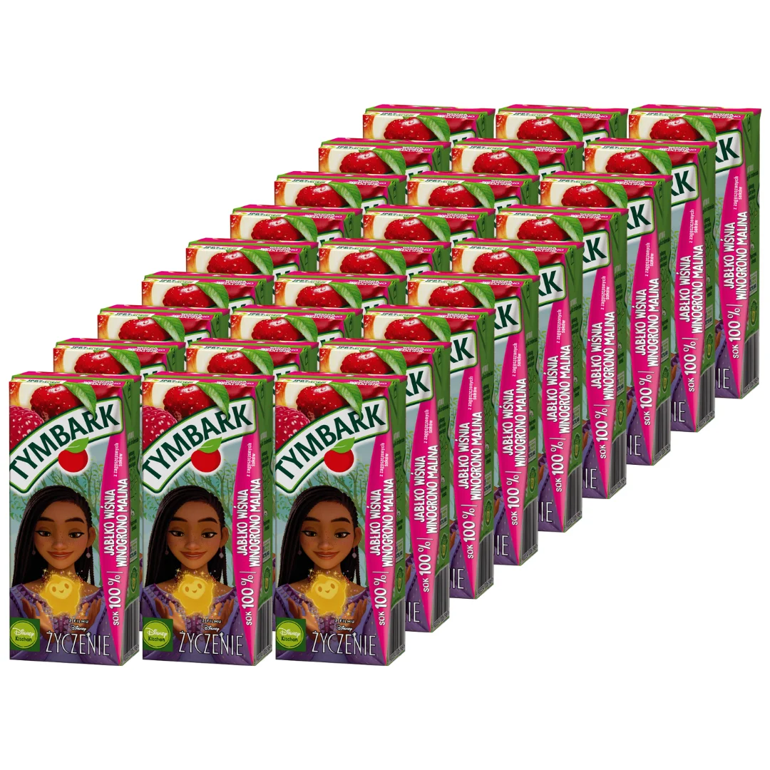 Tymbark Sok 100% malina jabłko wiśnia winogrono 200 ml x 27 sztuk z Polski za $11.26 / ~47zł