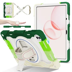 Durable Armor Stand Tablet Case with 360° Rotatable Hand Strap and Multi - Layer Shockproof Protection for Honor Pad X9 Pro2025 (Green - With Strap)