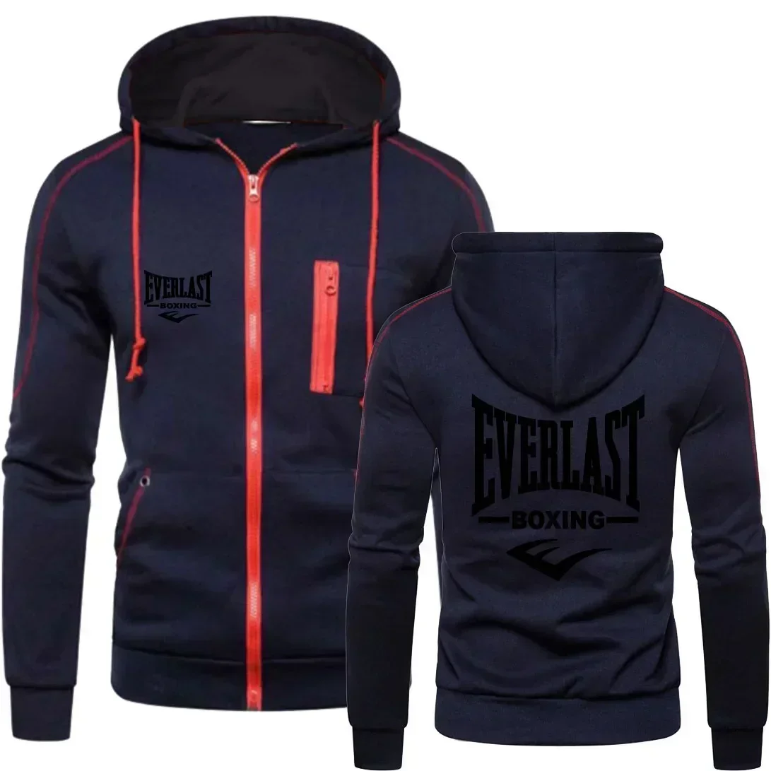 New EVERLAST Men's Autumn Winter Sportswear Simplicity Fashion zipper hoodie Solid Blazer Men's print Sportswear top Casual warm 4