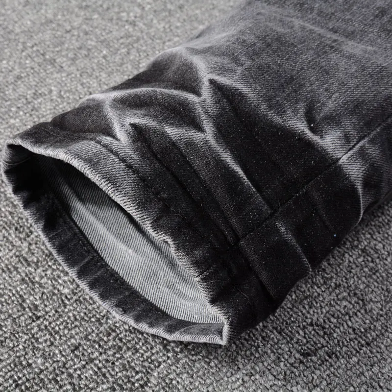 Street Fashion Men Jeans Retro Black Gray Stretch Skinny Fit Brand Jeans Homme Gradation Designer Hip Hop Denim Pencil Pants Men