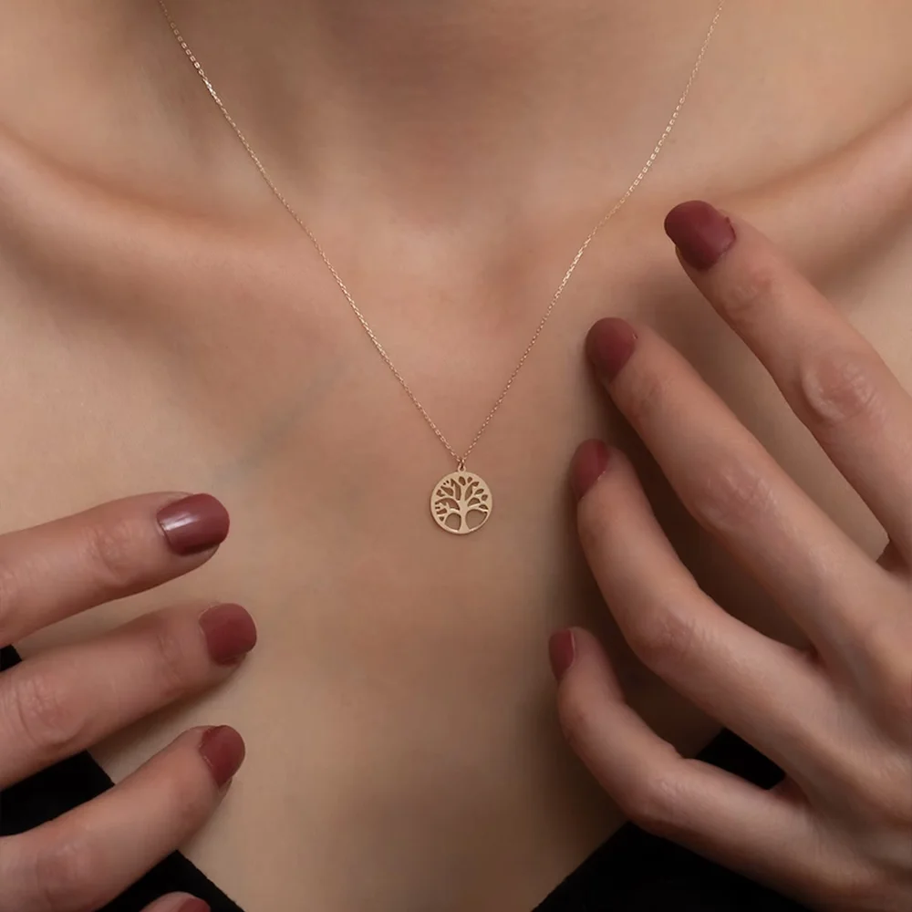 Collana con condolo albero della vta n oro masscco 14k con zrcon