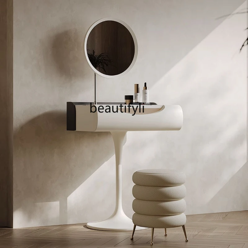 

Dresser Cream Solid Wood High-End Makeup Table Modern Minimalist Storage Paint Dressing Stool