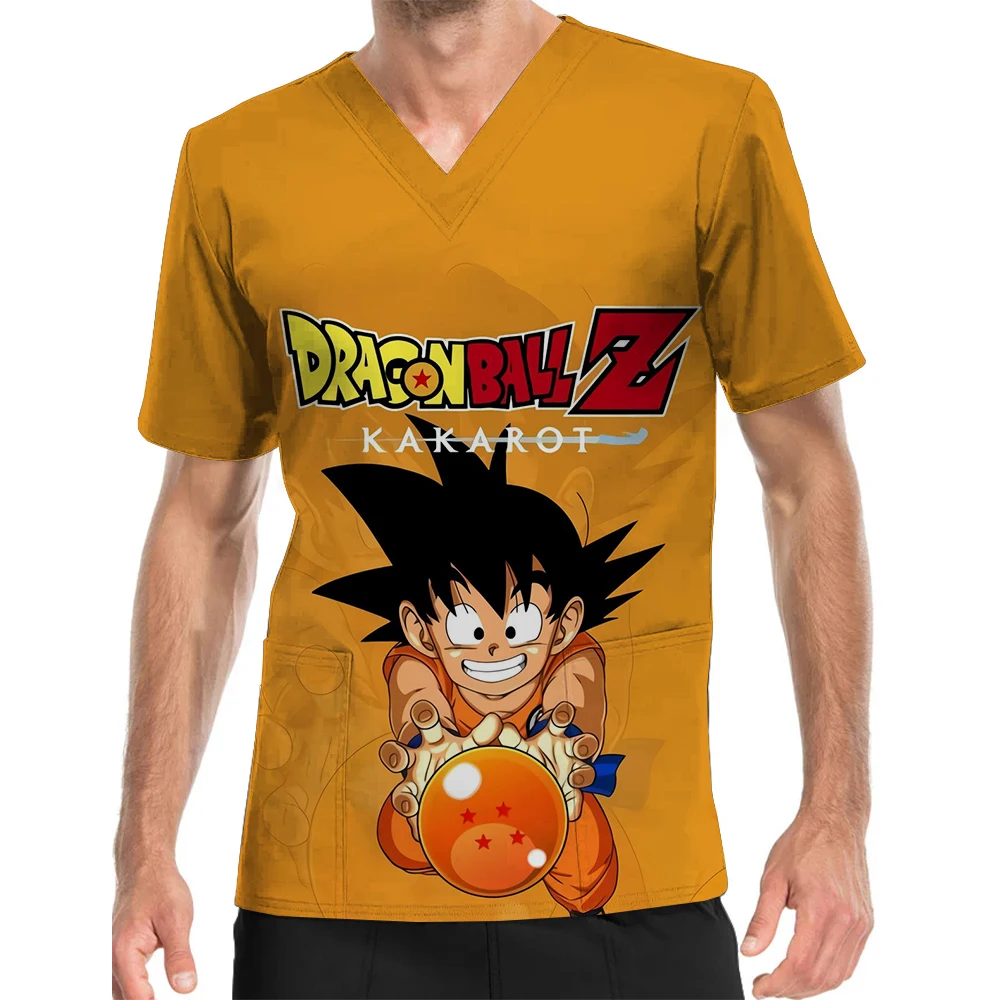 thumbnail image 1 of Blusa médica con cuello en V y estampado de Son Goku de Dragon Ball, uniforme de trabajo para hombres, ropa de enfermería duradera para centros de enfermería para niños, 1 of 4