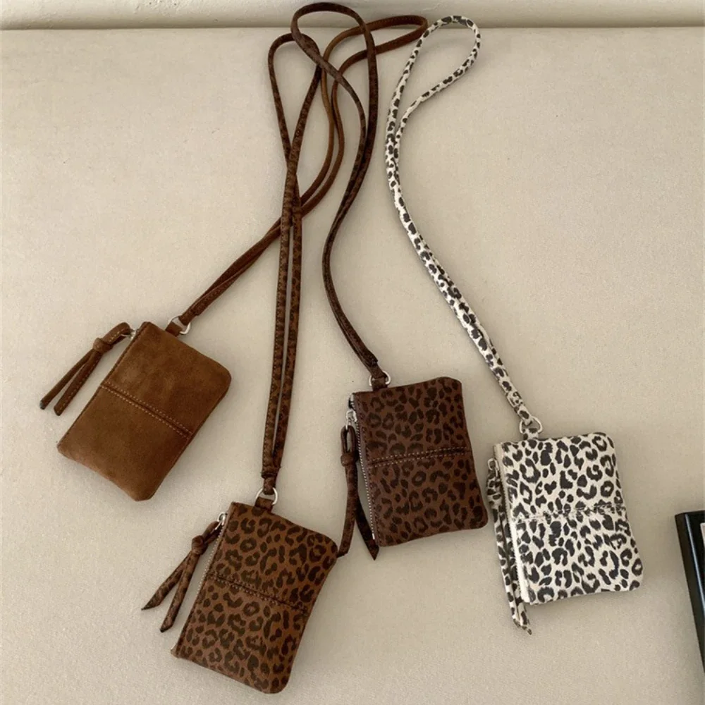 Leopard Print Suede Coin Purse Portable Lipstick Key Bag Women Shoulder Bag Mini Storage Bag Small Wallet Travel Mini Purse 2026