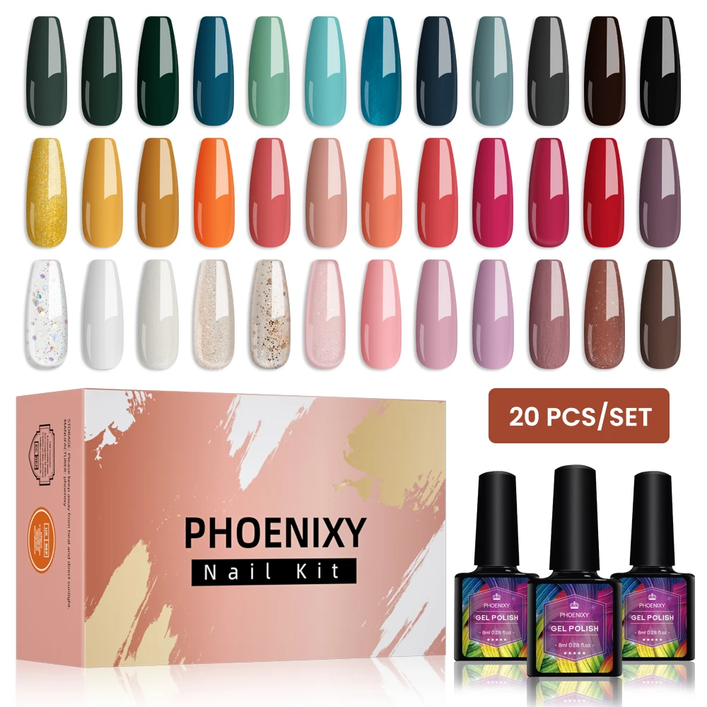 Phoenix Ixy 20/12/10Pcs Gel Nail Kit Professionale Gel Smalto Per Unghie Set Pure Glitter Colors Gel Vernice Kit Smalto Gel Semi Permanente