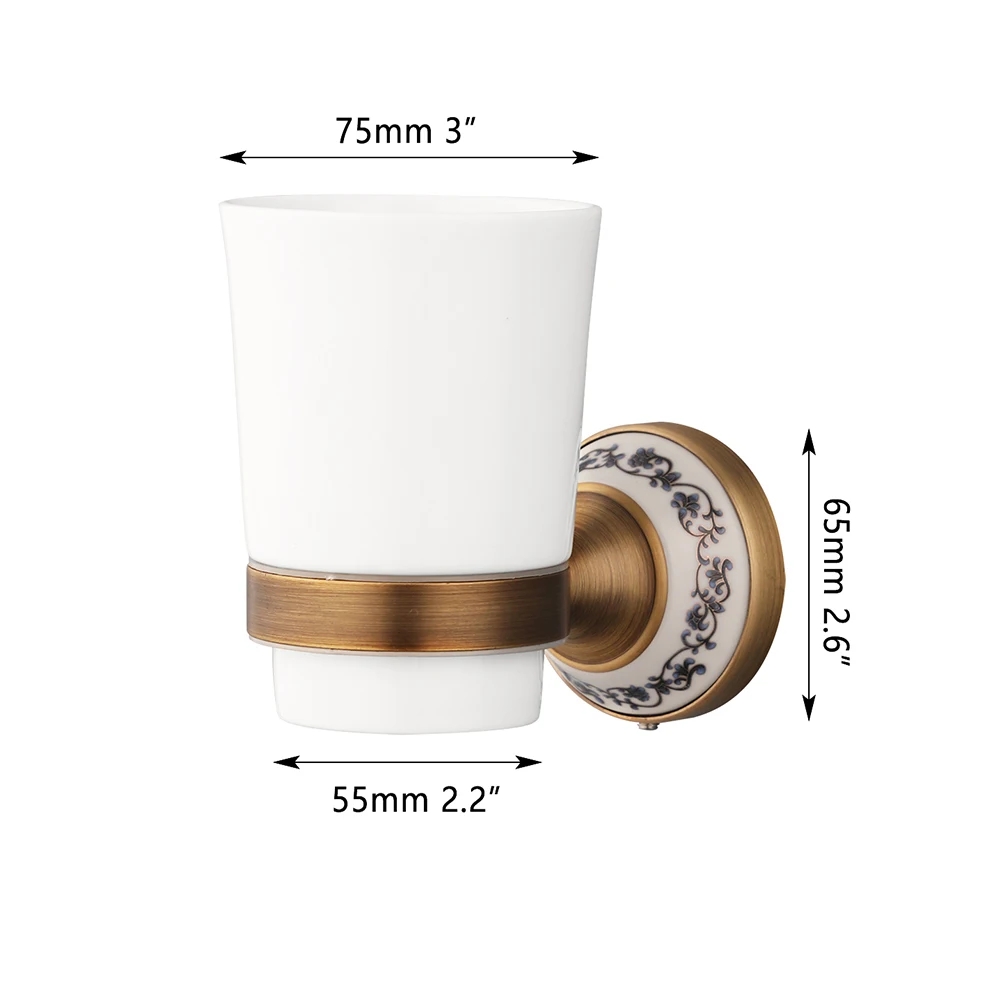 YANKSMART Antique Brass Single Lace Ceramic Cup Base Bathroom Hardware Accessories Wall Mounted Toothbrush Holder Toiletries Cup