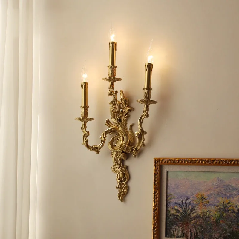 

European Copper Wall Lamp Corridor American Retro Villa French Living Room Dining Room Bedroom Bedside Lamps