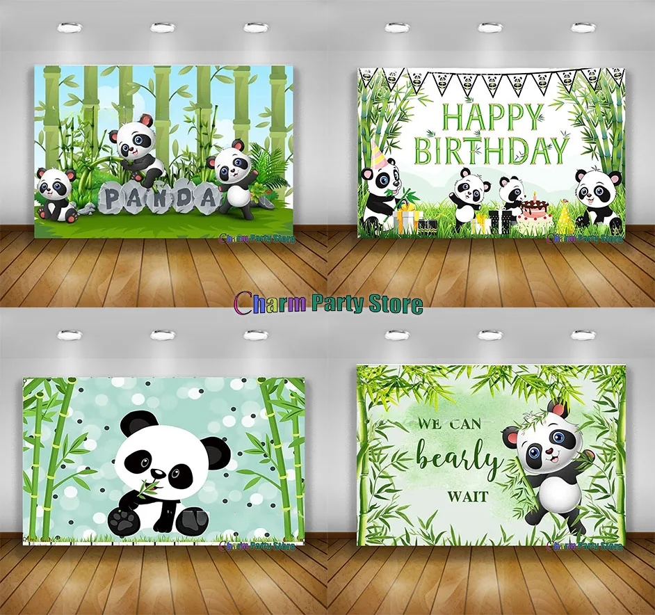 

Charm Panda Birthday Party Bamboo Cartoon Baby Newborn Portrait Photo Backgrounds Photography Backdrops Green Cute Photo Studio
