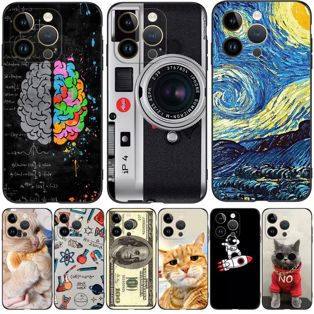Per Iphone 14 Pro Plus Custodia Per Iphone 14 Pro Max Cover Posteriore Per Telefono Custodia Protettiva In Silicone Morbido Tpu Nero Brain Math Cat Do