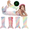 Flannel Mermaid Sleeping Bag Super Soft Luminous Mermaid Blanket Flannel Girls Mermaid Tail Blanket Gifts for Girls 3 to 6 Years 1