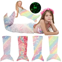 Flannel Mermaid Sleeping Bag Super Soft Luminous Mermaid Blanket Flannel Girls Mermaid Tail Blanket Gifts for Girls 3 to 6 Years 1