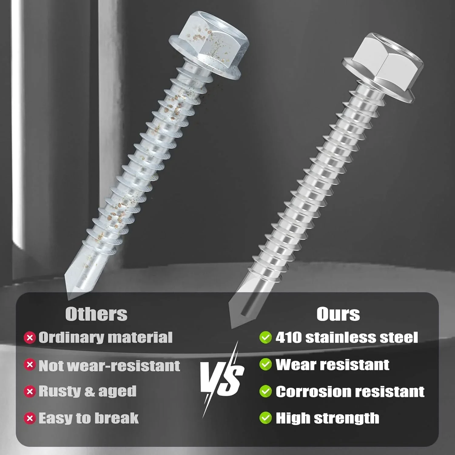 150pcs VKKM Self Drilling Screws Kit Hex Washer Head Self Tapping TEK Sheet 410 Stainless Steel Screws for DIY Construction stainless steel screws