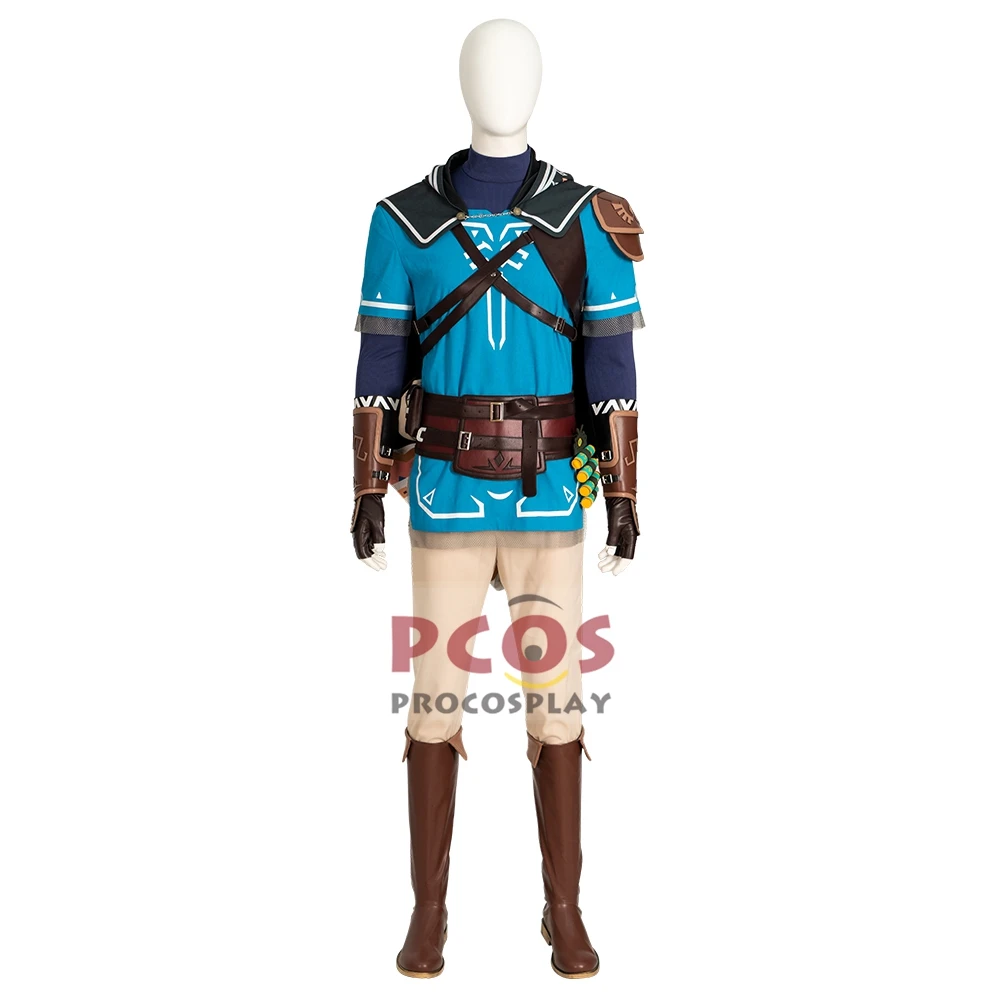 Link Cosplay Costume Game Zelda Blue Brown Outfit Boots Set Completo Anime Japanese C07302