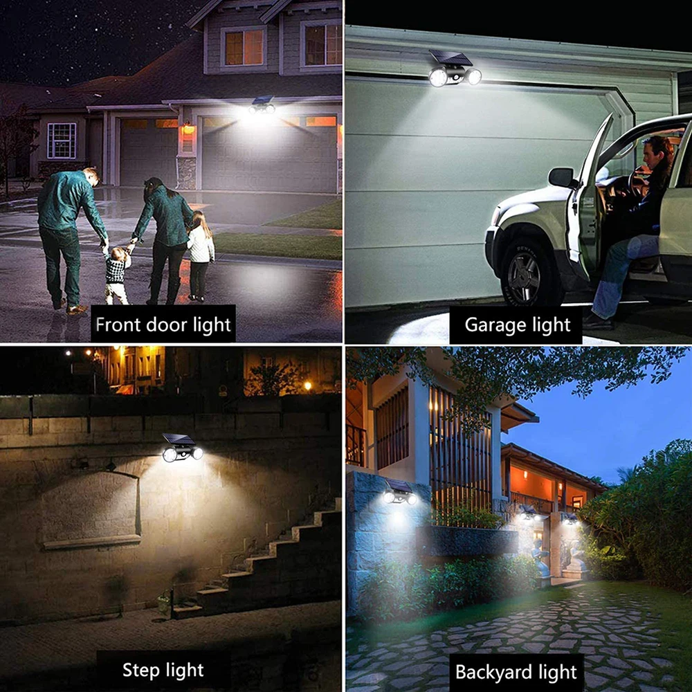 Solar 3 Head Motion Sensor Security Lights Outdoor Adjustable Flood Light IP65 Waterproof for Porch Garden Patio Yard Pathway