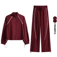 DRUR – ensemble pantalon de sport pour femmes, avec veste de gymnastique zippée et pantalon de survêtement à jambes larges rayé contrasté, tenue pour course à pied, survêtement de Yoga 4